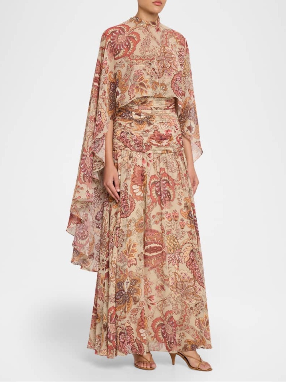 Emanuel Ungaro Gretchen Floral-Print Maxi Dress w/ Cape. - Picture 3 of 5